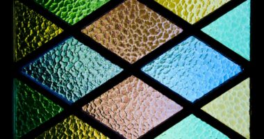 green yellow brown and blue stained glass